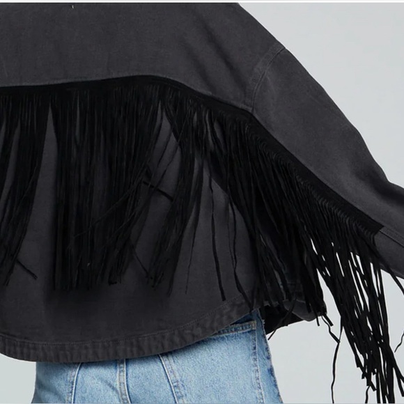 Saltwater Luxe Washed Black Jean Jacket with Fringe 100% Cotten cowgirl biker - Picture 3 of 14